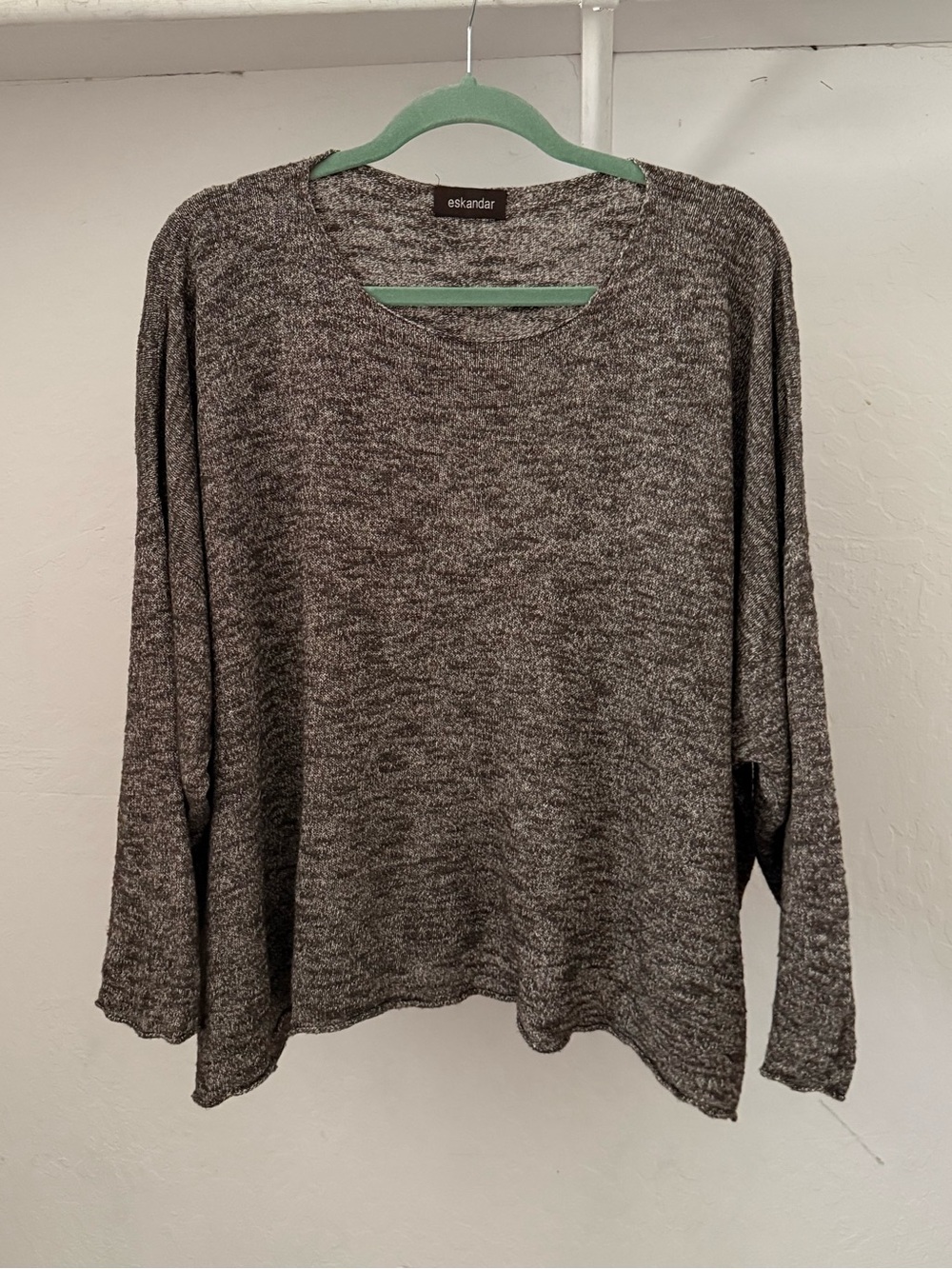 1990s Eskandar Brown & Cream Soft and Well-Loved Linen-Blend Sweater Size 1(?)